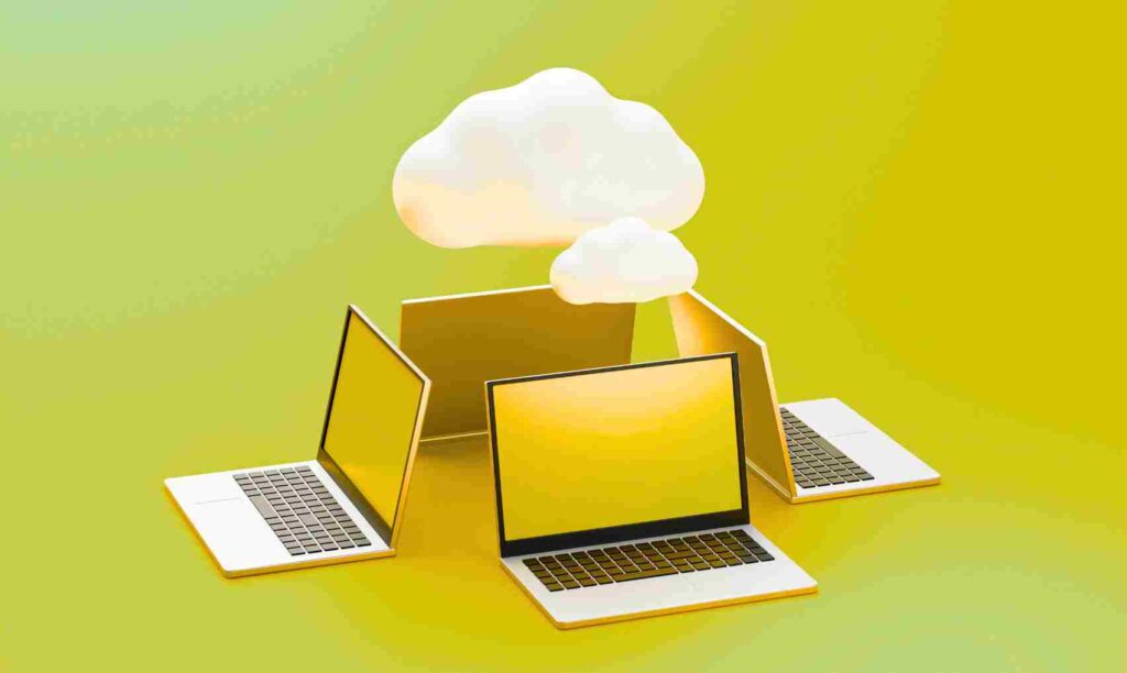 Laptops with cloud storage concept illustration