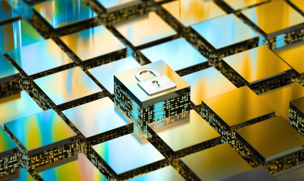 Golden tiles with a lock symbol.