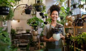small business retailer holding flowers